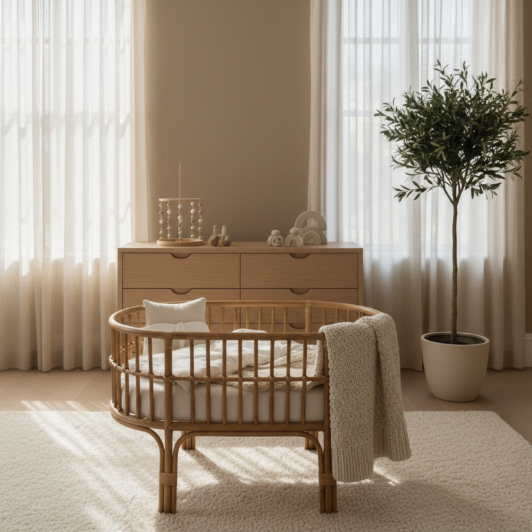 Cozy nursery setup featuring a stylish bassinet in natural light