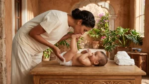 organized diaper changing station with wipes diapers and cream