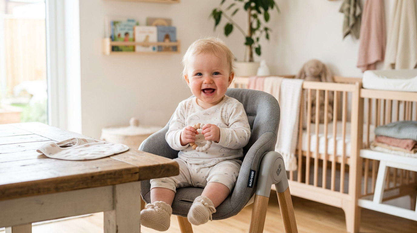 Baby sitting in a baby chair