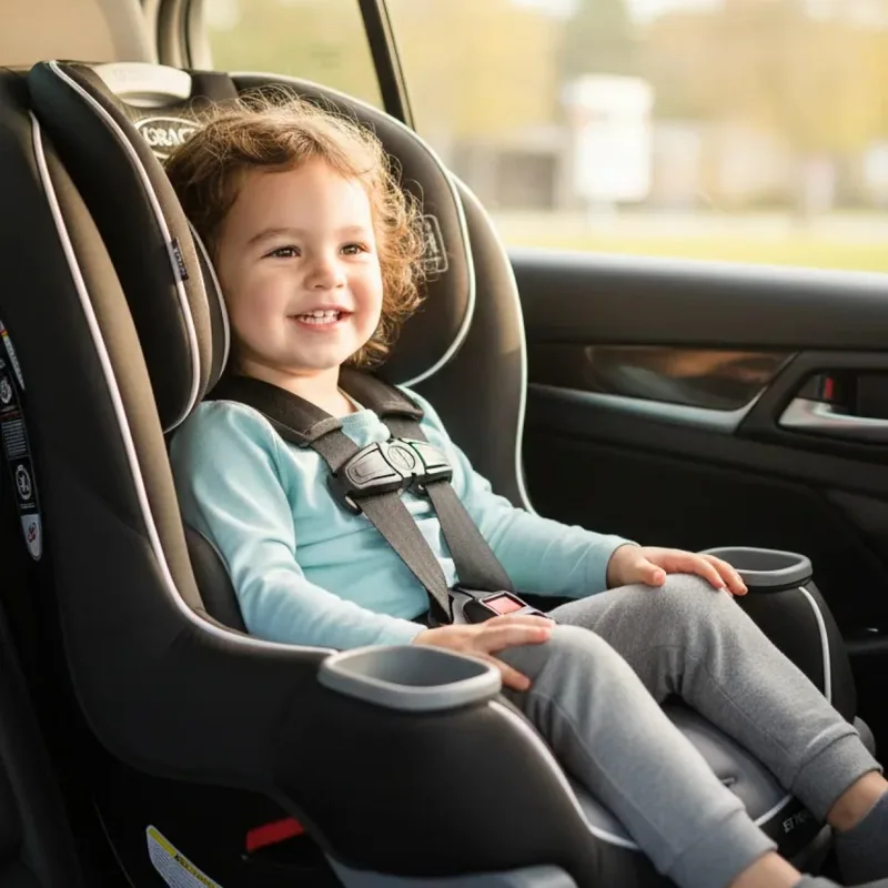 Convertible car seats lined up for comparison, showing shell height and headrest range